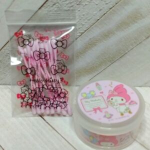 NEW Sanrio My Melody Plastic Jar with Hello Kitty Cotton Buds from Japan